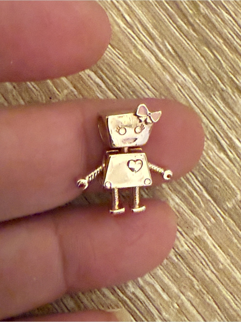 Rose Gold-Tone Robot Charm Pendant - Cute Heart Detail